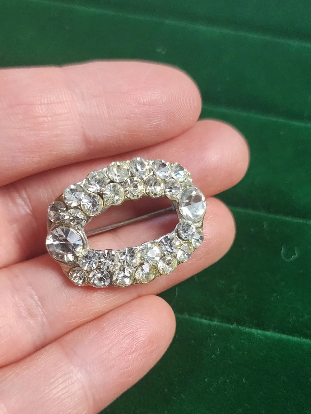 Vintage Gold and Clear Crystal Oval Brooch
